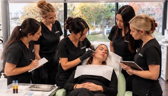 OIMMA instructor guiding students during a treatment demonstration